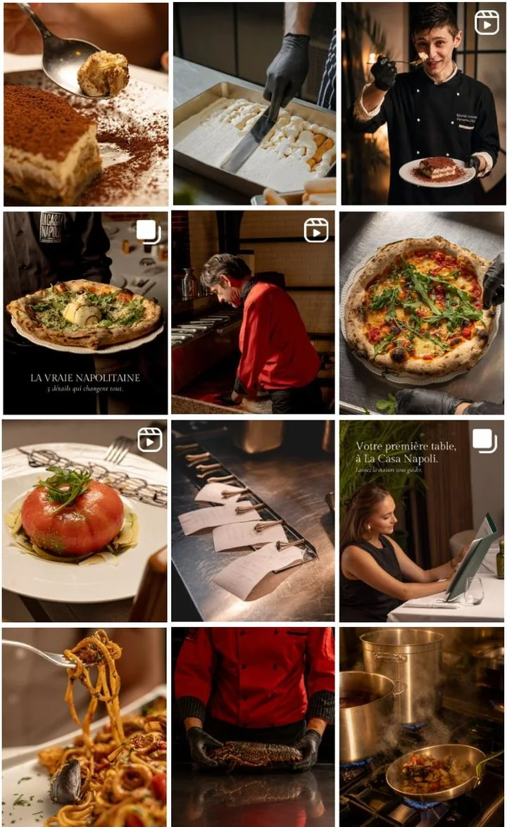Le feed Instagram de La Casa Napoli : direction artistique italienne, lumière chaude, douze publications cohérentes